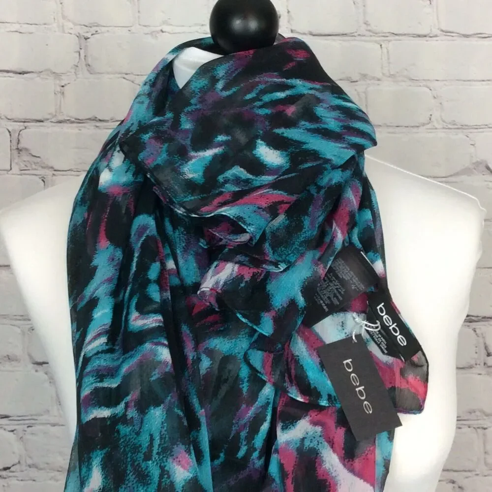 Bebe Women’s O/S Multicolored Animal Print Watercolor Scarf/Wrap Lightweight